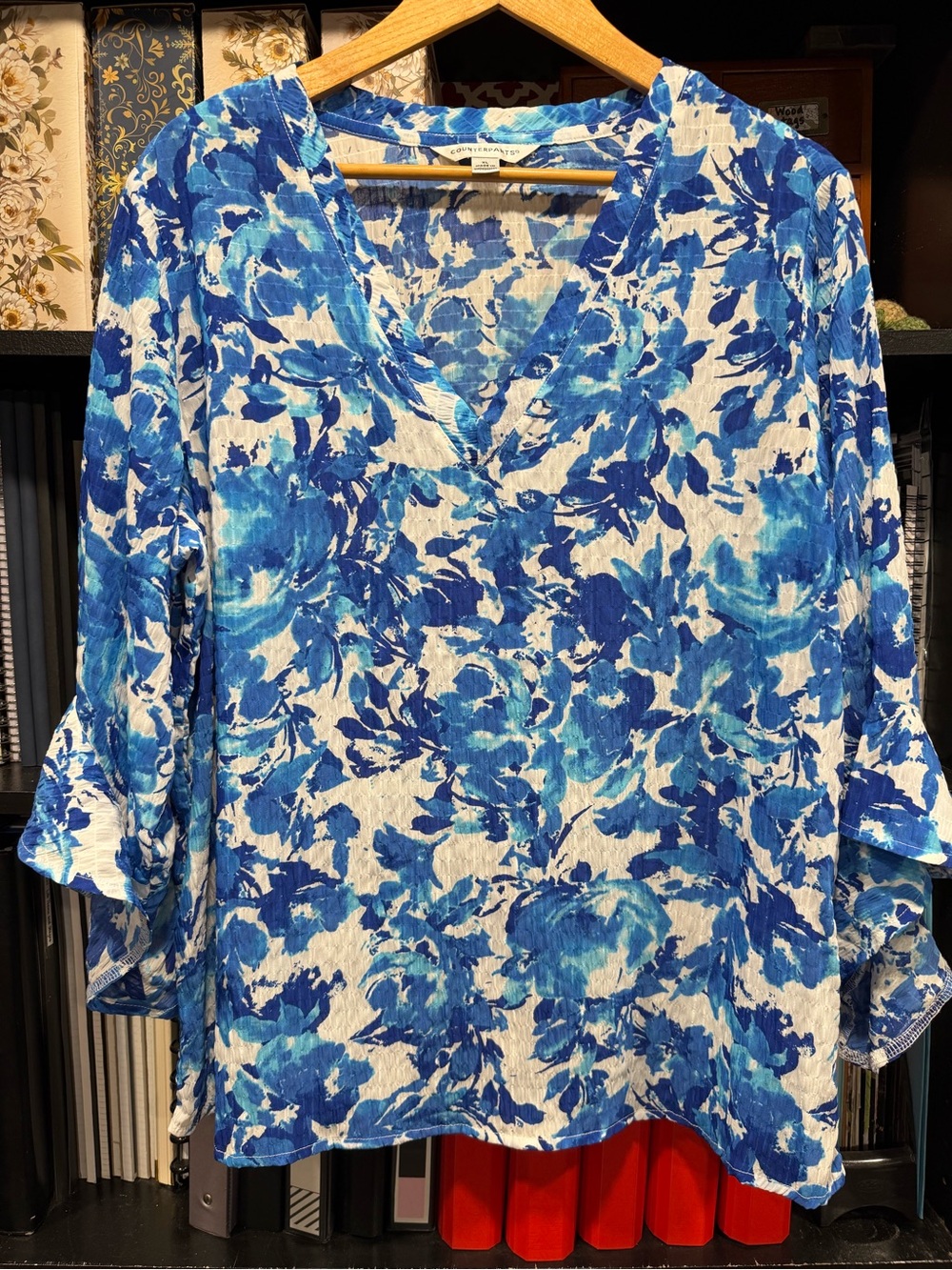 Counterparts Blue Floral V-Neck Blouse